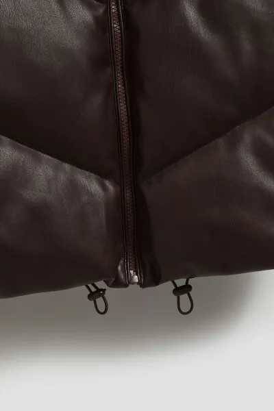 Marisse Brown Quilted Hooded Vest