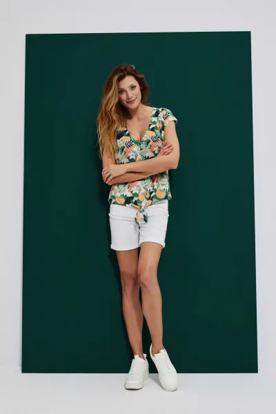 Marisse Shirt With A Plant Print L-Ko-3744 L.Peach