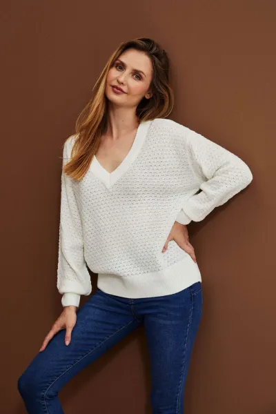 Openwork sweater with V-neck