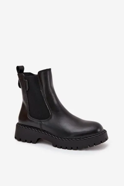 BIG STAR SHOES Kožené Dámske Čižmy S Izoláciou Na Zips Big Star