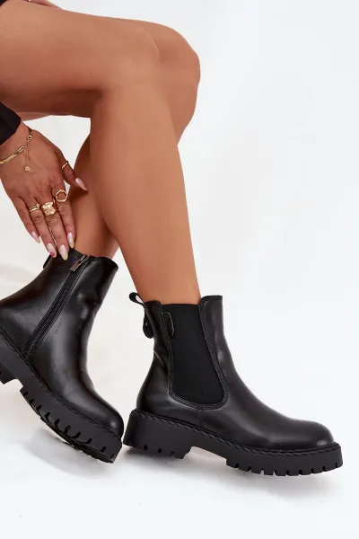 BIG STAR SHOES Kožené Dámske Čižmy S Izoláciou Na Zips Big Star