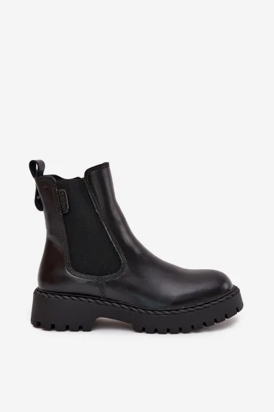 BIG STAR SHOES Kožené Dámske Čižmy S Izoláciou Na Zips Big Star