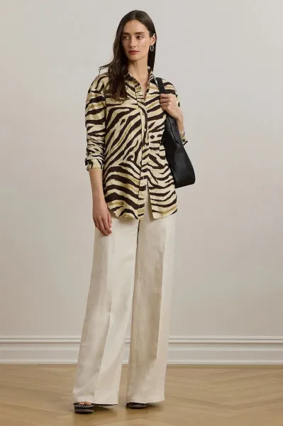 Ľanová košeľa Lauren Ralph Lauren biela farba, regular, s klasickým golierom, 200970776