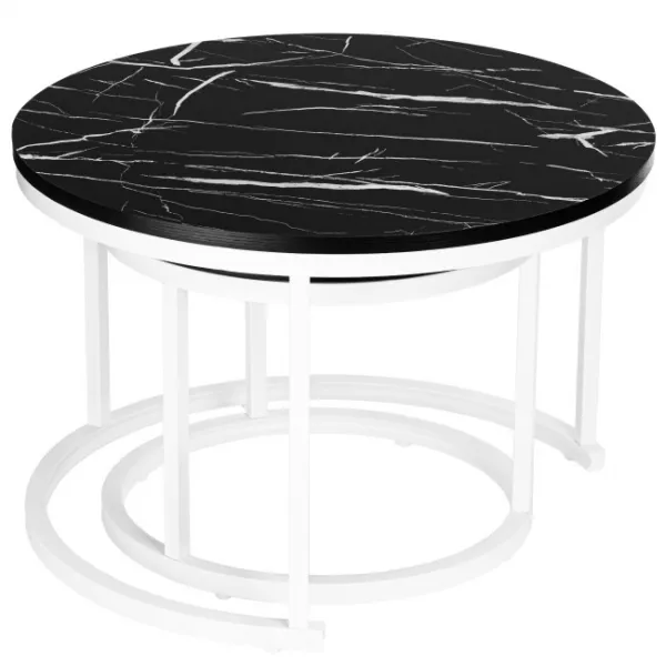 Sada 2 konferenčných stolíkov GALEN 70 cm mramorová, biela / čierna
