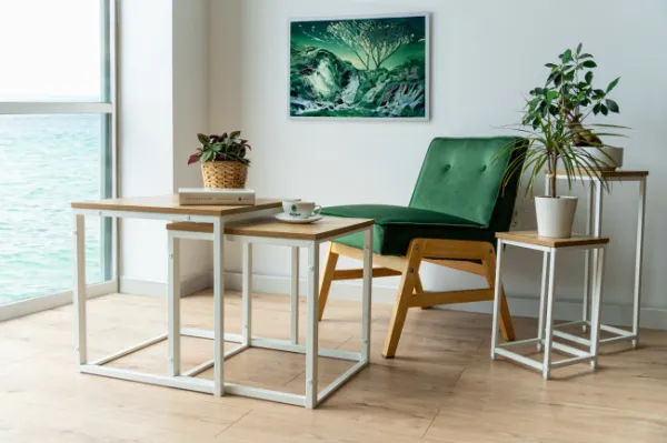 Sada 2 konferenčných stolíkov PRAVEN Craft biely
