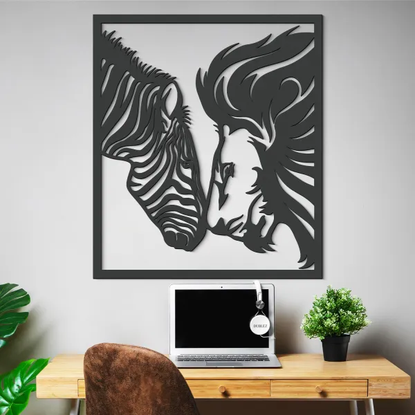 Drevený obraz na stenu - Lev a zebra