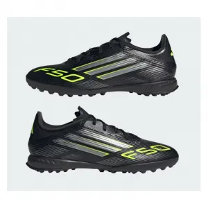 Pánske futbalové kopačky turfy ADIDAS F50 League M TF core black iron metallic lucid lemon