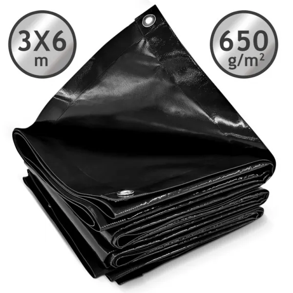 JAGO Plachta 650 g/m², hliníkové oká, čierna, 3 x 6 m