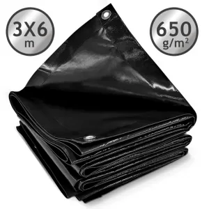 JAGO Plachta 650 g/m², hliníkové oká, čierna, 3 x 6 m