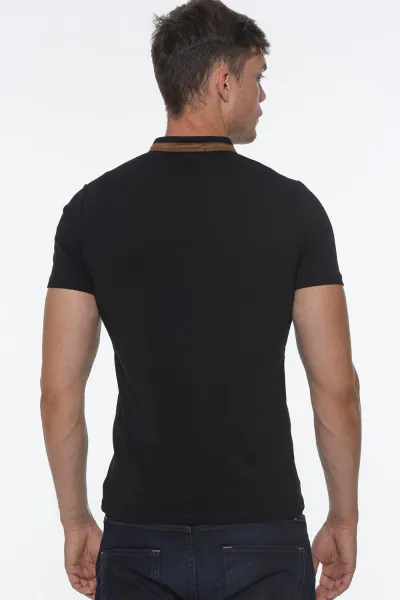 T8571 DEWBERRY ZIPPER MEN'S T-SHIRT-BLACK