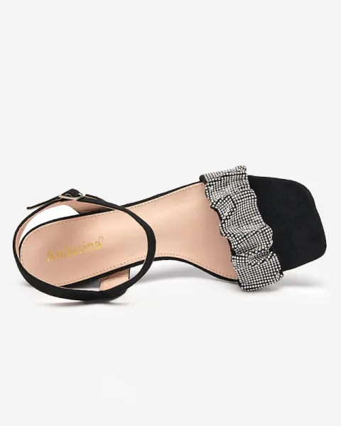 Resti Black women's sandals on a post with cubic zirconias Trieste - Footwear