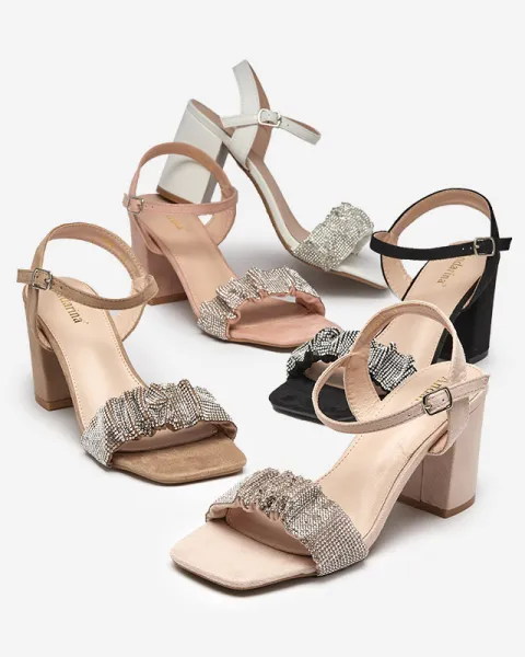 Resti Black women's sandals on a post with cubic zirconias Trieste - Footwear