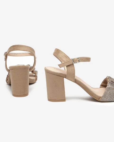 Resti Light brown women's sandals on a post with Trieste cubic zirconias - Footwear
