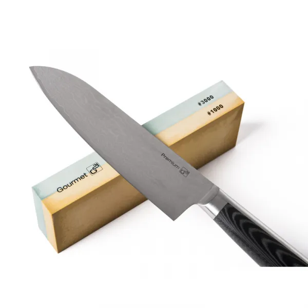 G21 Sada nožov Damascus Premium v bambusovom bloku 3 ks + brúsny kameň