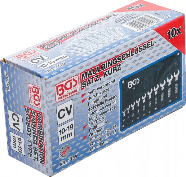 BGS Technics BGS 1188 – Sada očkoplochých kľúčov, extra krátke, 10–19 mm, 10 dielov