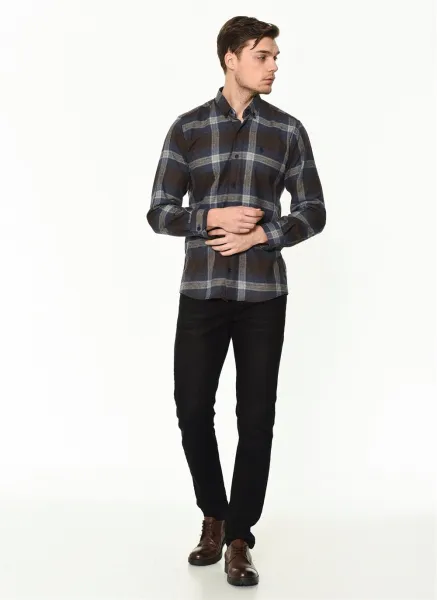 G708 DEWBERRY MEN'S SHIRT-NAVY-BROWN