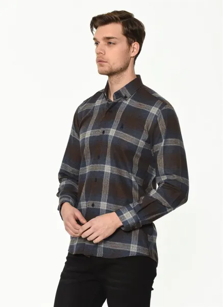 G708 DEWBERRY MEN'S SHIRT-NAVY-BROWN