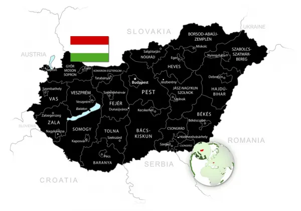 Obraz štýlová čierna mapa Maďarska