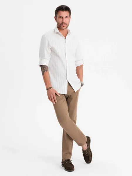 Elegantné pánske chinos nohavice tmavobéžové
