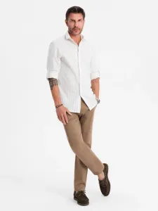 Elegantné pánske chinos nohavice tmavobéžové