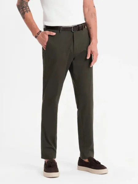 Elegantné pánske chinos nohavice tmavozelené