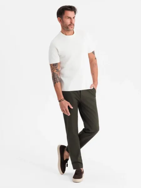 Elegantné pánske chinos nohavice tmavozelené