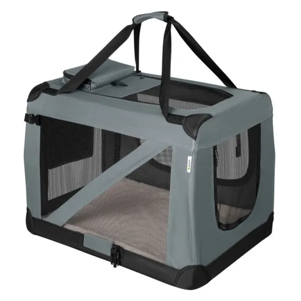 Skladací transportný box pre psov L s miskou a pelíškom, siv
