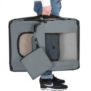 Skladací transportný box pre psov L s miskou a pelíškom, siv