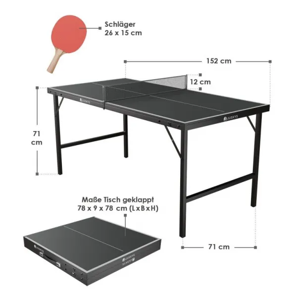 Skladací mini pingpongový stôl s príslušenstvom, 152 x 71 cm