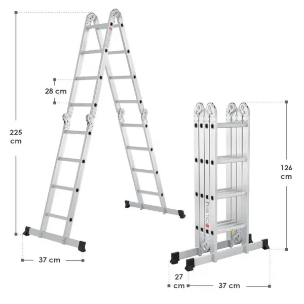 Hliníkový skladací rebrík 3,6 m, 4 dielny, 6 priečok, 150 kg