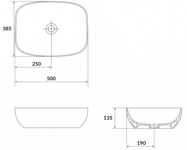 CERSANIT - Umývadlo na dosku LARGA Rectangular antracitová mat (50x38) K677-013