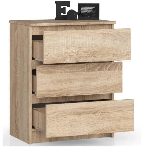 Ak furniture Komoda Kuba 60 cm - 3 zásuvky dub sonoma