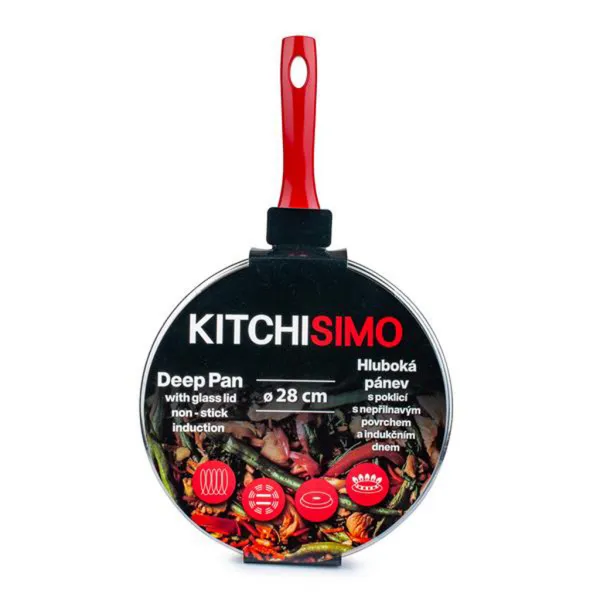 Hlboká panvica s pokrievkou KITCHISIMO Rosso 28cm nepriľnavý povrch