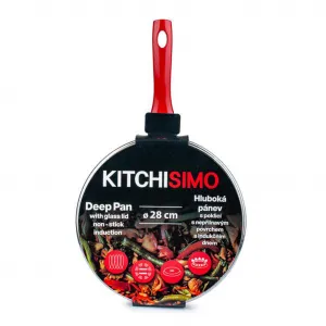 Hlboká panvica s pokrievkou KITCHISIMO Rosso 28cm nepriľnavý povrch