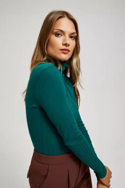 Marisse Emerald Ribbed Turtleneck Blouse