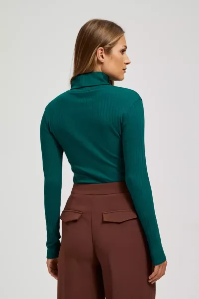 Marisse Emerald Ribbed Turtleneck Blouse