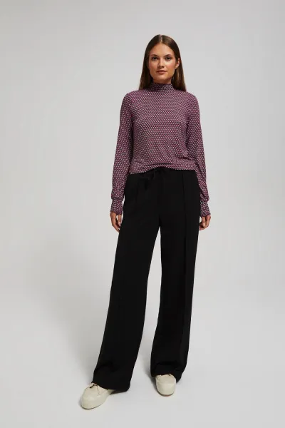 Marisse Patterned Fuchsia Turtleneck Blouse