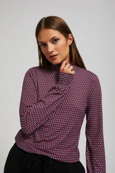 Marisse Patterned Fuchsia Turtleneck Blouse