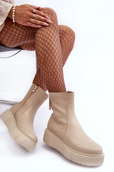 Zazoo Dámske kožené topánky na platforme Beige LeMar Jenefer