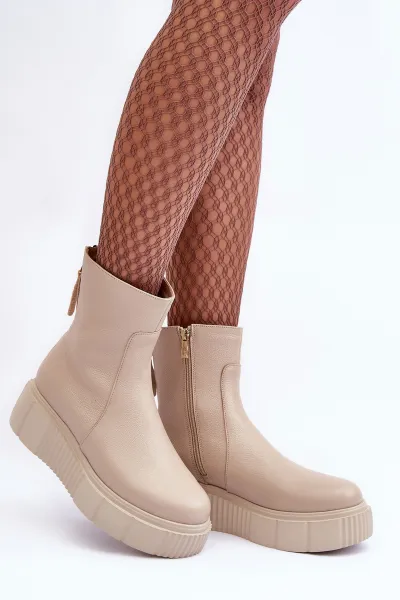 Zazoo Dámske kožené topánky na platforme Beige LeMar Jenefer