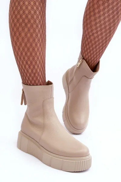 Zazoo Dámske kožené topánky na platforme Beige LeMar Jenefer