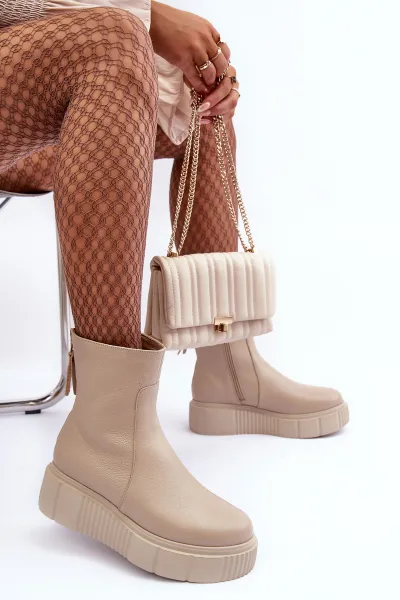Zazoo Dámske kožené topánky na platforme Beige LeMar Jenefer
