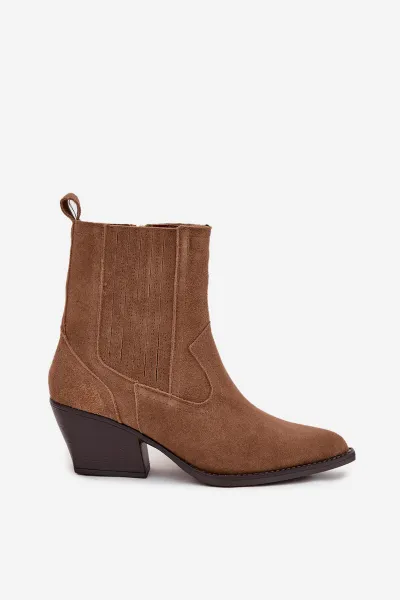 Boto Semišové Cowboy Boty Dámske Na Podpätku Zateplené Camel Dylira