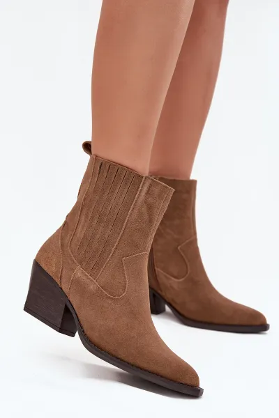 Boto Semišové Cowboy Boty Dámske Na Podpätku Zateplené Camel Dylira