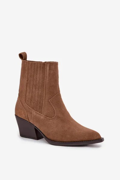 Boto Semišové Cowboy Boty Dámske Na Podpätku Zateplené Camel Dylira