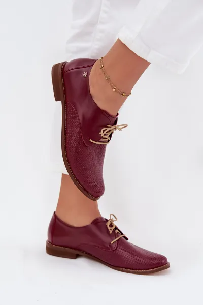 Dámske kožené elegantné šnurovacie poltopánky Zazoo 4238 Bordeaux
