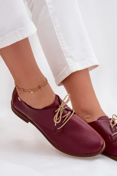 Dámske kožené elegantné šnurovacie poltopánky Zazoo 4238 Bordeaux