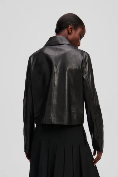 Bunda Karl Lagerfeld Patch Pocket Leather Jacket Black