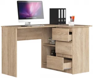 Ak furniture Rohový písací stôl B16 124 cm dub sonoma pravý