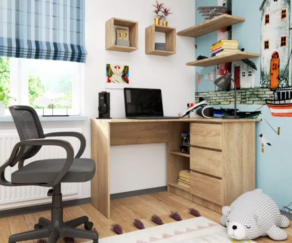 Ak furniture Rohový písací stôl B16 124 cm dub sonoma pravý
